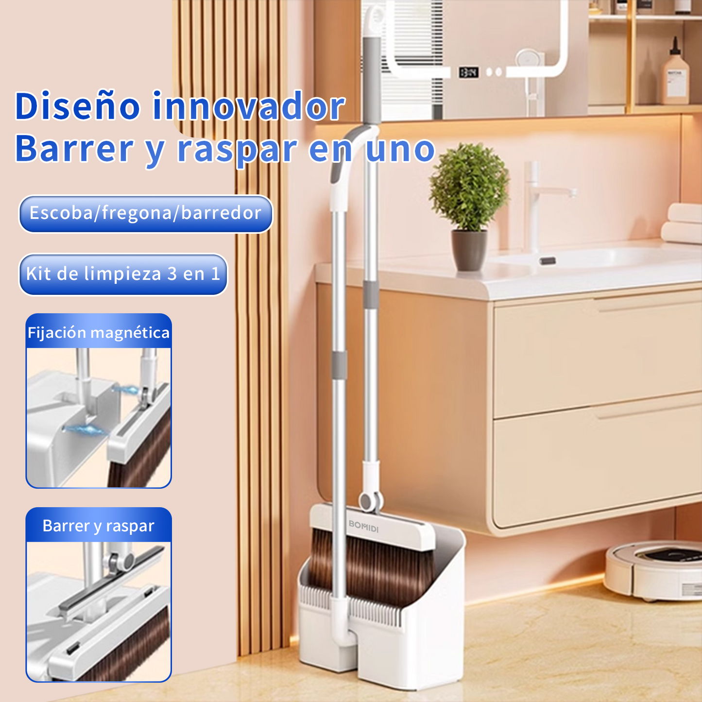 Juego de Escoba y Recogedor 3 en 1 C3 Blanco