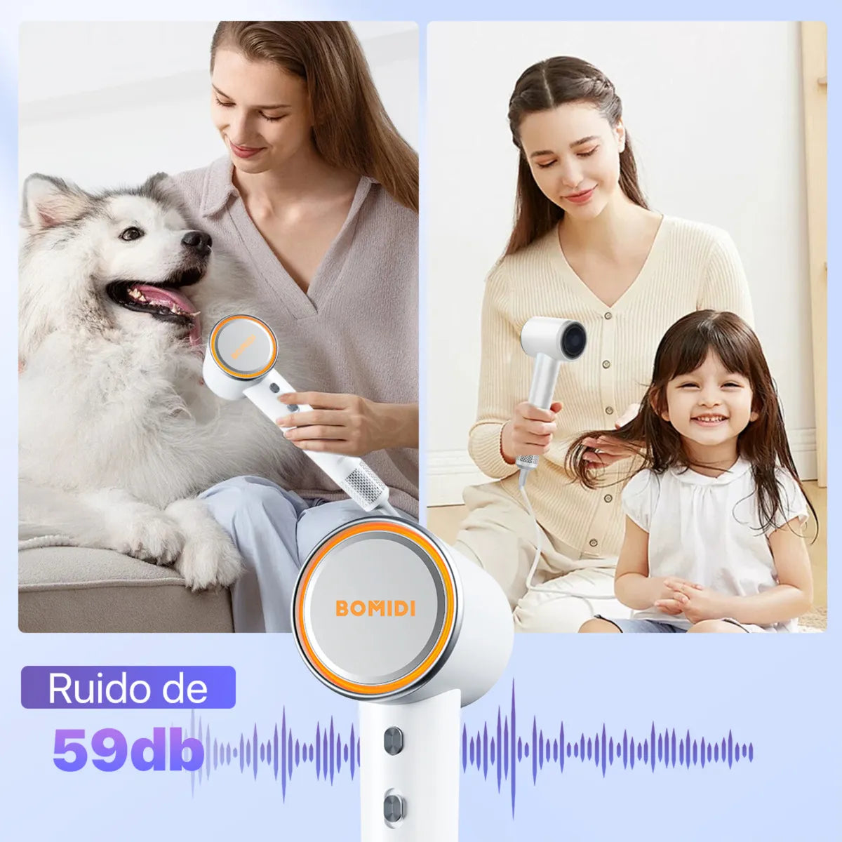 Combo: Rizador Automático de Cabello HC02 Rosado + Secadora Supersónica de Cabello HD04 Blanca