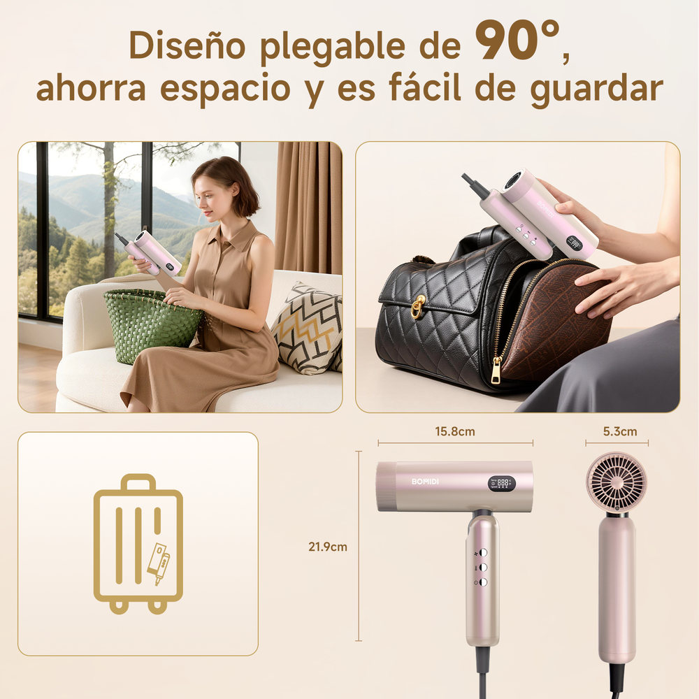 Secadora de Cabello Plegable Bomidi HD08