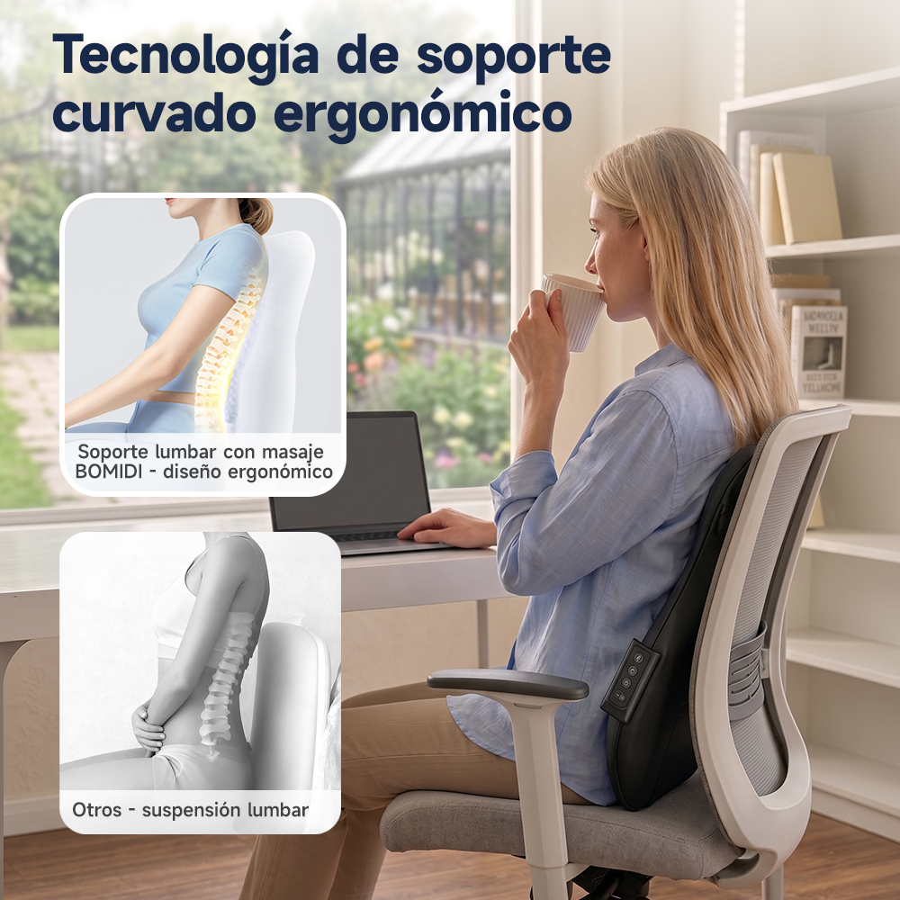 Soporte Masajeador Lumbar Bomidi BM01 | Ergonómico Ultra Delgado | Calor Terapéutico