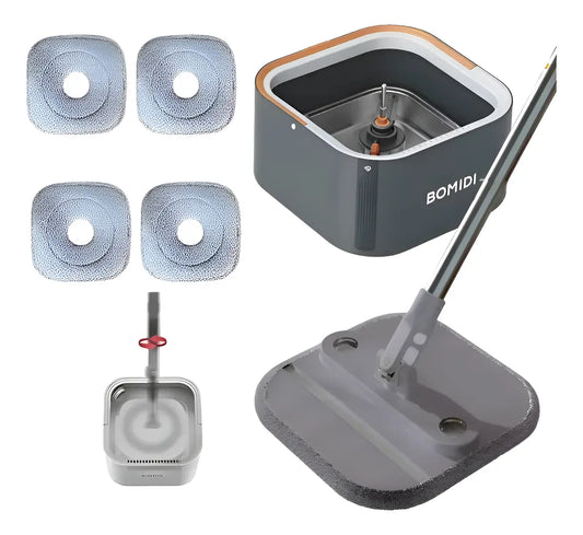 Combo Trapeador Giratorio 3 en 1 Bomidi M20 Gris + 2 Repuestos de Microfibra
