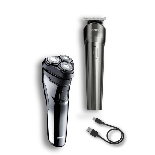 Combo: Afeitadora Eléctrica M3 Negro + Cortadora Profesional De Cabello 3 En 1 Bomidi | Recargables