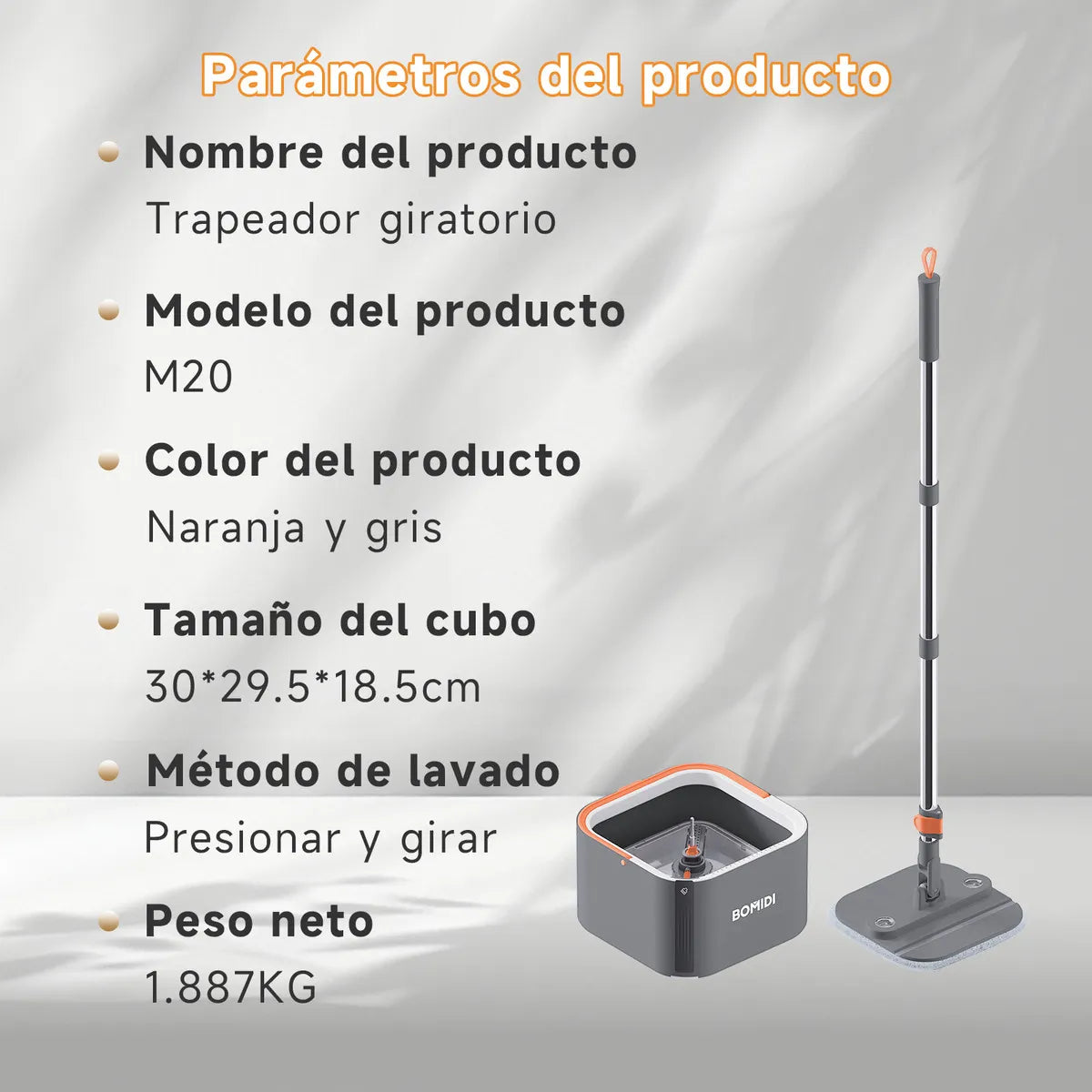 Trapeador Giratorio 3 en 1 M20 Gris | Drenaje 2 compartimentos