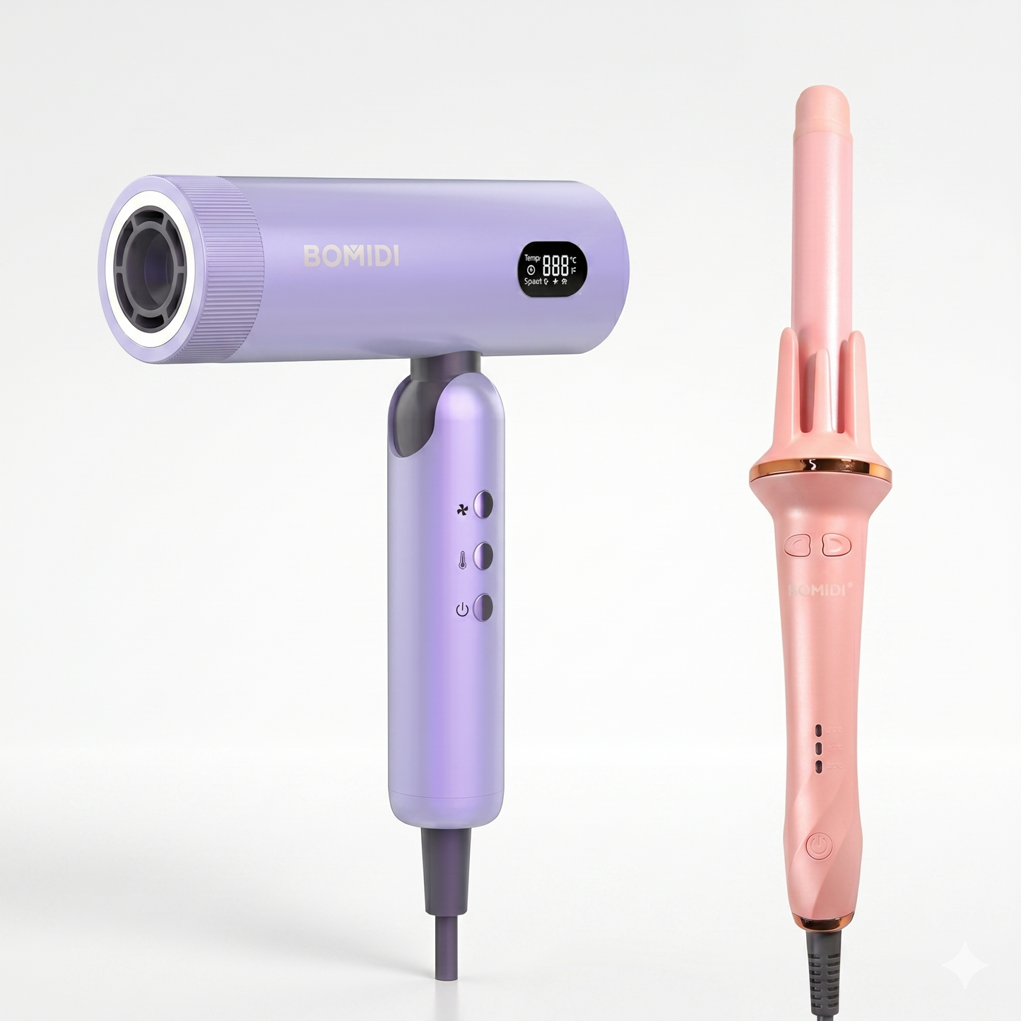 Secadora de Cabello Plegable HD08 + Rizador Automático Rosado HC02 Bomidi