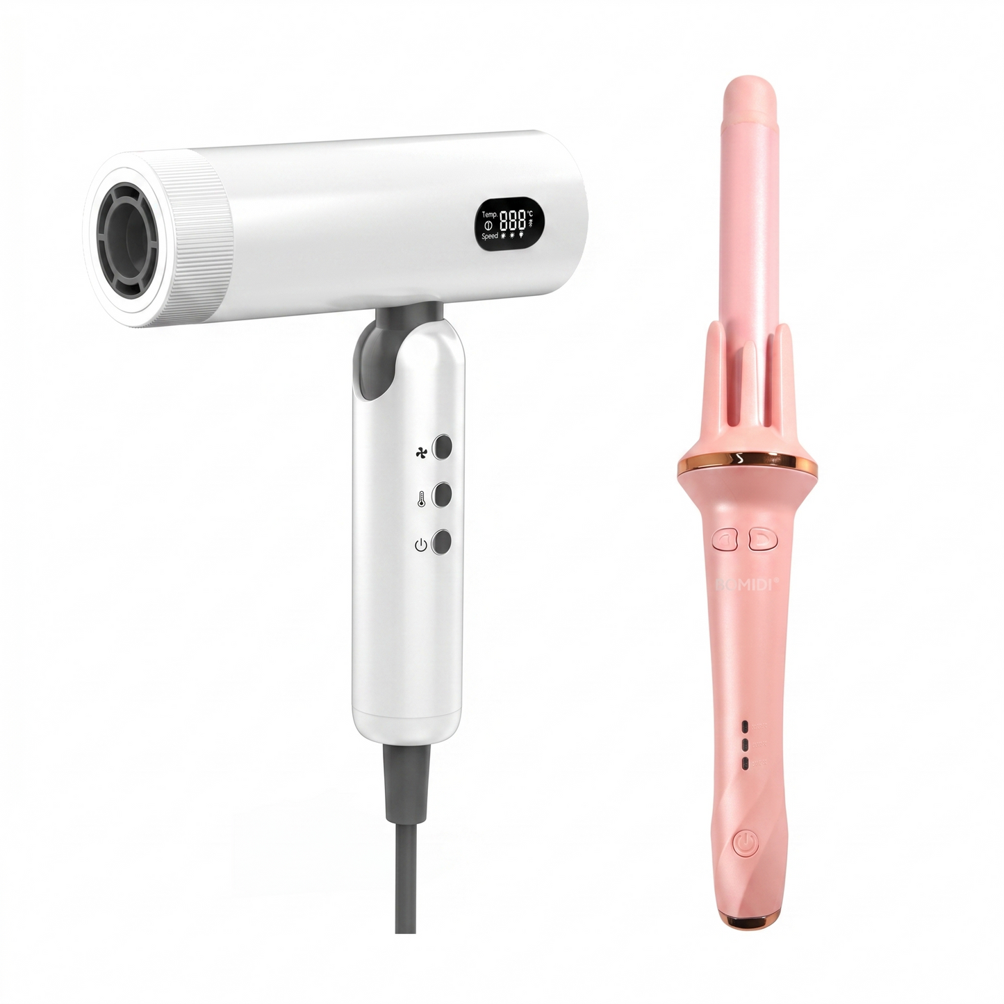 Secadora de Cabello Plegable HD08 + Rizador Automático Rosado HC02 Bomidi