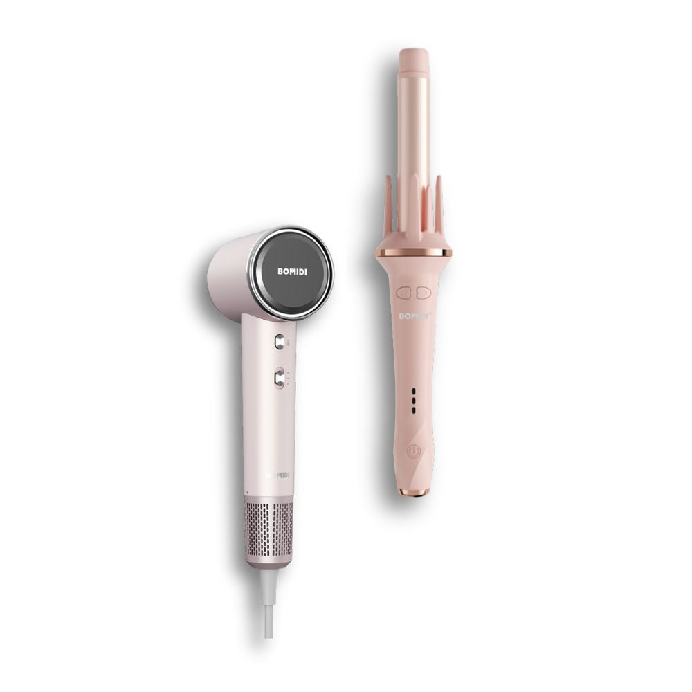 Combo: Rizador Automático de Cabello HC02 Rosado + Secadora Supersónica de Cabello HD04 Rosada