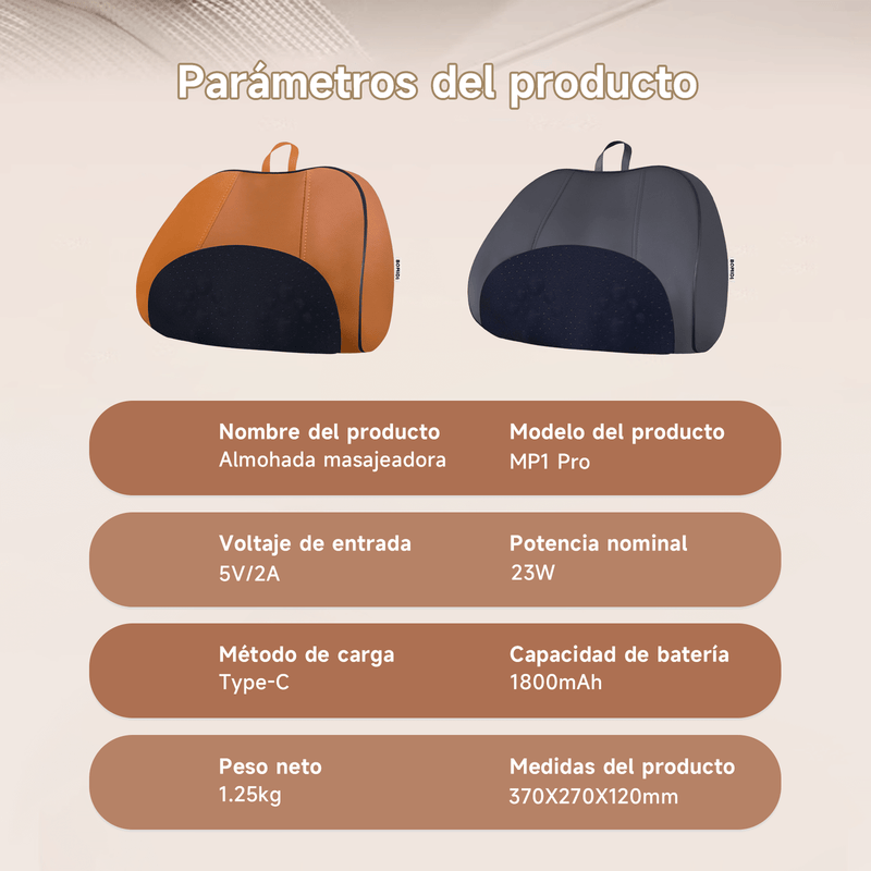Almohada Masajeadora Inalámbrica Bomidi MP1 PRO | 3D Recargáble | Cuello | Espalda | Lumbar| Piernas| Muslos