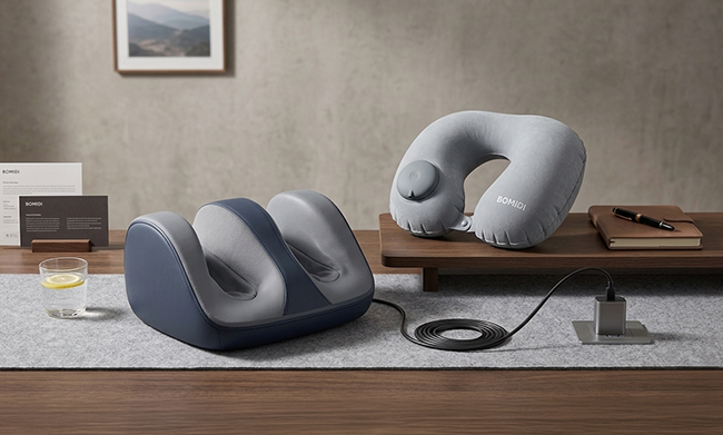 Masajeador de Pies FM2 Azul + Almohada De Cuello Inflable Bomidi U02 Gris